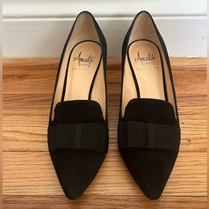 Amalfi by Rangoni Black Suede Kitten Heels with Bow made in Italy